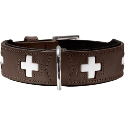 Abbildung von HUNTER SWISS Hundehalsband, Leder, hochwertig, schweizer Kreuz, 65 (L), braun/schwarz