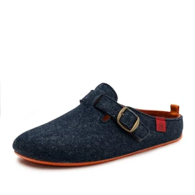 Abbildung von Andrés Machado Hausschuhe für Herren Frühling VAL Unisex Pantoffeln Wolle und Filz rutschfeste Gummisohle herausnehmbares Fußbett Blau Orange EU 45