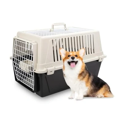 Abbildung von Ferplast Katzentransportbox, kleine mittelgroße Hundetransportbox, Hunde und Katzen bis 15 kg, mit Kissen Napf, Lüftungsschlitze, 40x60xH38 cm, Transportbehälter Atlas 30 Open