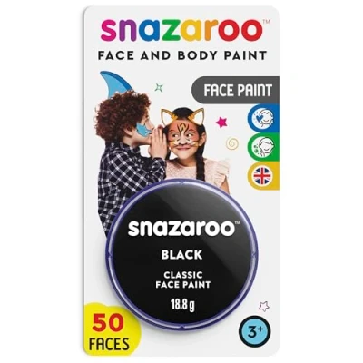 Abbildung von Snazaroo 1119111 Kinderschminke, hautfreundliche hypoallergene Gesichtschminke auf Wasserbasis, wasservermalbar, parabenfrei, 18ml Topf Schwarz