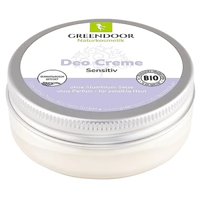 Abbildung von GREENDOOR Deo Creme Sensitiv 50ml, wirksames natürliches Deodorant ohne Parfum und Aluminium, vegan, Tiegel aus 100% Altkunststoff, mit Bio Kokosöl virgin, Kakaobutter Allergene