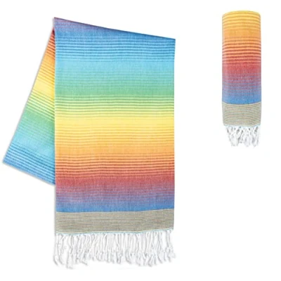 Abbildung von LAYNENBURG Premium Hamamtuch mit handgeknüpften Fransen 100% Baumwolle XXL Strandtuch 100x200 cm Oeko TEX 100 Strandhandtuch groß Saunatuch &amp; Reisehandtuch (Rainbow)