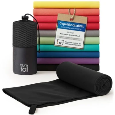 Abbildung von Blumtal Mikrofaser Handtuch 120x60 cm Sporthandtuch aus schnelltrockneder Fitness Sport Handtücher Fitnessstudio Reisehandtuch Gym Towel Schwarz