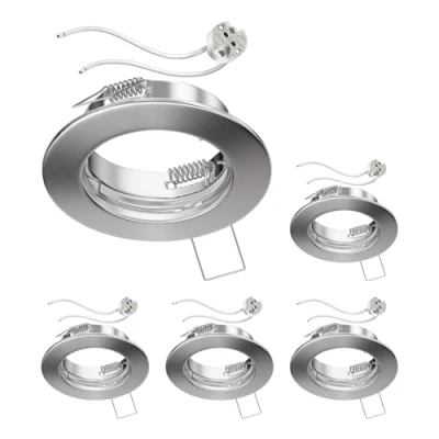 Abbildung von ledscom.de 5 Stück Decken Einbaurahmen FERE chrom matt (LED/Halogen/MR16/50mm) inkl. GU5.3 Fassung
