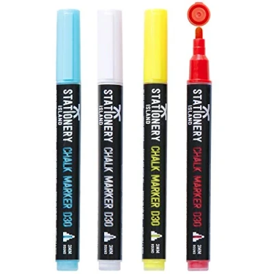 Abbildung von STATIONERY ISLAND Kreidestifte für Tafel Abwaschbar, Kreidestift Fenster, 4 Farben Kreidemarker Glas &amp; Tafeln, Bunt Fensterstifte, Zeichnung, Künstler, Ostergeschenke Kinder