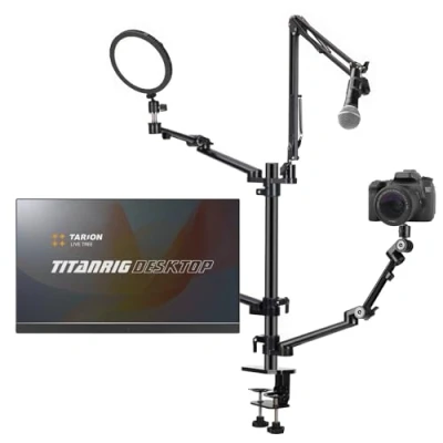 Abbildung von TARION Tischstativ Kamera Overhead Stativ: Tischhalterung Klemmstativ Flexibel Tisch Halterung mit 4 Gelenkarm für Ringlicht Laptop Monitor Mikrofon Fotografie Video Live Streaming(Tisch Set)