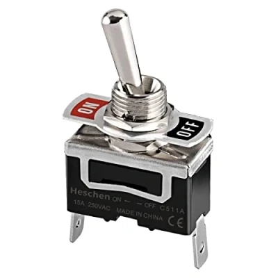 Abbildung von Heschen Kippschalter aus Metall, C511A, SPST, Dauerlicht, EIN/AUS 2 Positionen, 15A 250VAC, Flachstecker, CE