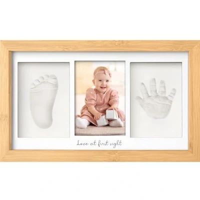 Abbildung von Baby Handabdruck und Fußabdruck Set Gipsabdruck Hand Fuß für Neugeborene Bilderrahmen ​ Dusche Abdruckset (Bamboo)