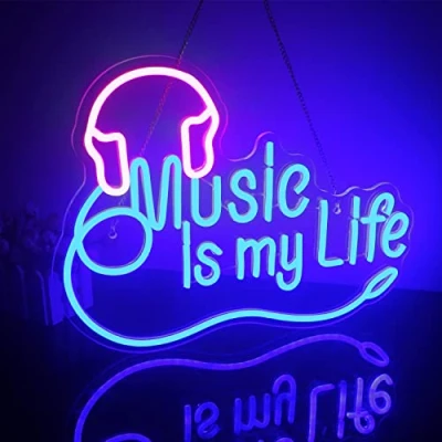 Abbildung von Looklight Music is My Life Neonschild Leuchtreklamen für Wand Dimmbare Blaues Led Schild Buchstaben Leuchtschilder Schlafzimmer Musikstudio Bar Musikparty Live Musik Dekor Geschenke