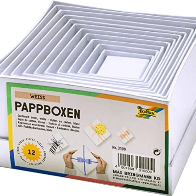 Abbildung von folia 3100 Geschenkboxen, Pappschachteln aus Karton, quadratisch, weiß, 12 Stück in verschiedenen Größen optimal zum Verzieren und Verschenken