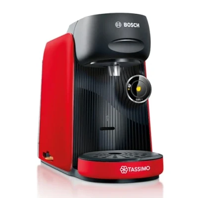 Abbildung von Bosch Tassimo finesse friendly Kapselmaschine TAS163E, 70 Getränke, intensiverer Kaffee auf Kopfdruck, Abschaltautomatik, nachhaltig, perfekt dosiert, 1400 W, rot/schwarz
