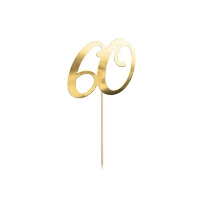 Abbildung von PartyDeco Geburtstagstorte Topper 60. Geburtstagszahl 60 in Gold Höhe ca. 21 cm 1 STK. Kuchen Dekoration Cupcake für Geburtstag Jahrestag Runde
