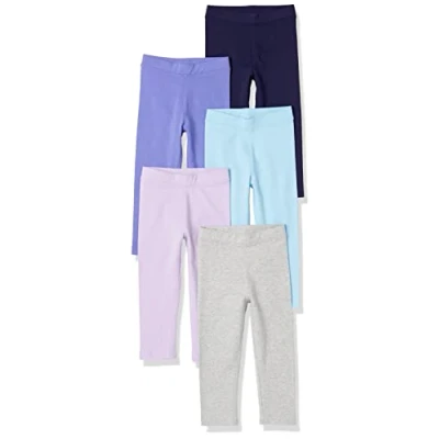 Abbildung von Amazon Essentials Mädchen Leggings, 5er Pack, Aquablau/Grau/Lila/Marineblau/Purpur, 5 Jahre