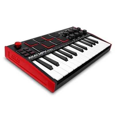 Abbildung von AKAI Professional MPK Mini MK3 25 Tasten USB MIDI Keyboard Controller, 8 hintergrundbeleuchtete Drum Pads, Regler und Musikproduktion Software