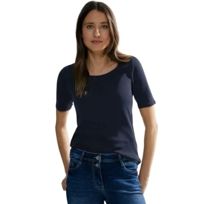Abbildung von Cecil Damen Style Lena Basic T Shirt Baumwolle, Universal Blue, M EU