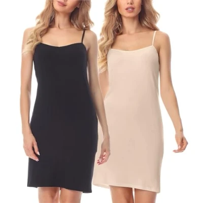 Abbildung von Merry Style Damen Unterkleid kurz Petticoat Knielänge einstellbare Träger 2Pack MS10 203(2Pack Schwarz/Beige, L)