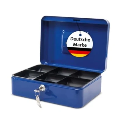 Abbildung von MAUL Geldkassette aus Stahl 25x18x9cm abschließbar Münzgeld Einsatz herausnehmbar Kasse mit 2 Schlüsseln Ideal als Spardose, Geldtasche, Tresor, groß Blau