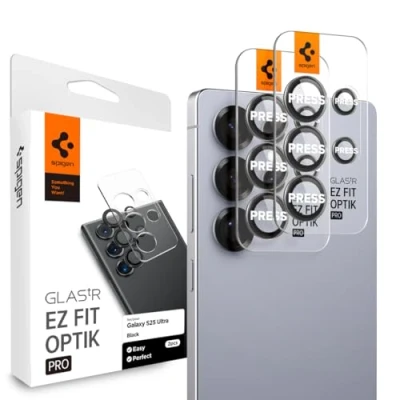 Abbildung von Spigen Glas.tR EZ Fit Optik Pro Kameraschutz kompatibel mit Samsung Galaxy S25 Ultra, 2 Stück, Schwarz, Individuelle Kameraprotektion, Anti Kratzer, 9H Härte Folie