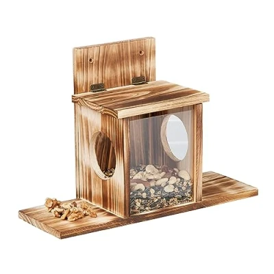 Abbildung von Relaxdays Eichhörnchen Futterhaus, Holz, 2 Eingänge &amp; Sitzplattformen, zum Aufhängen, Eichhörnchenfutterstation, Natur