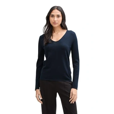 Abbildung von TOM TAILOR Damen 1012976 Strickpullover Mit V Ausschnitt, 37495 Midnight Navy Blue, XXL EU