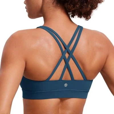 Abbildung von CRZ Yoga Damen Ohne Bügel Sport BH Gekreuzt Rücken Spaghetti Top Abnehmbare Pads Croptop FRANZÖSISCHE Marine S