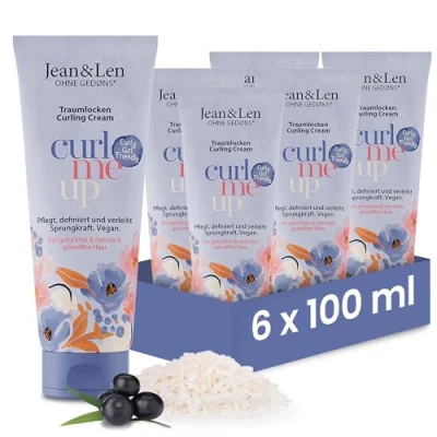Abbildung von Jean &amp; Len Traumlocken Curling Cream Reiswasser Acaibeere, für gelocktes natürlich gewelltes Haar, curly girl friendly, definiert verleiht Sprungkraft, Lockencreme, ohne Silikone, 6 x 100 ml
