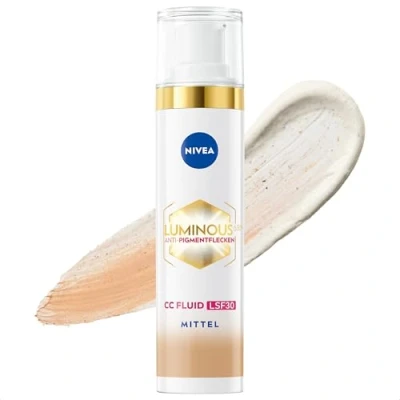 Abbildung von NIVEA Luminous 630 Anti Pigmentflecken CC Fluid LSF 30 für mittlere Hauttöne, Cream mit Hyaluron und mikroverkapselten Farbpigmenten, Tagescreme einen ebenmäßigen Teint (40 ml)