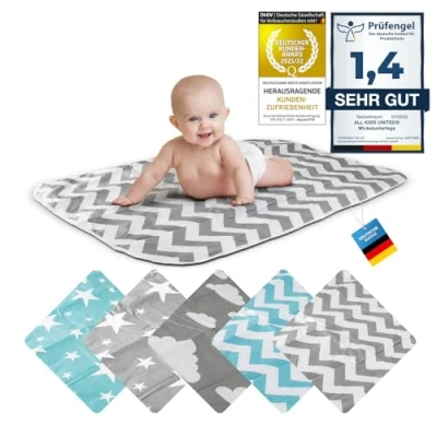 Abbildung von Wickelunterlage Baby Wickelauflage Wickel Decke Unterlage für Säuglinge und Kleinkinder; atmungsaktiv, waschbar, wiederverwendbar; 50 x 70 cm (ZickZack Grau)