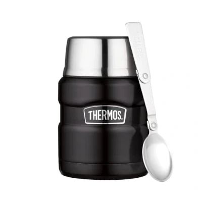 Abbildung von Thermos STAINLESS KING FOOD JAR 0,47l, black mat, Thermosbehälter aus Edelstahl mit Löffel, 6h heiß / 24h kalt, absolut dicht für Suppe, Müsli, Thermobehälter Essen, spülmaschinenfest