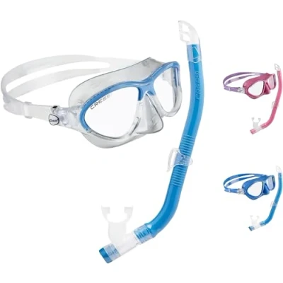 Abbildung von Cressi Moon Kid Combo Set Kombiset Schnorchelmaske + Schnorchel für Kinder, Transparent/Blau, Einheitsgröße