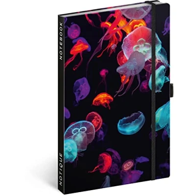 Abbildung von NOTIQUE Notizbuch Liniert mit Gummiband 13x21cm ca. A5, Hardcover Notebook, Notizblock, Notizheft, Journal, Tagebuch für Erwachsene, Damen (Quallen)