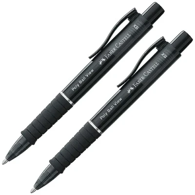 Abbildung von FABER CASTELL 205016 Kugelschreiber Poly Ball View schwarz, 2 Stück, mit auswechselbarer XB Mine, dokumentenecht