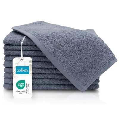 Abbildung von ZOLLNER 10er Set Gästehandtücher kleine und Flauschige Handtücher in 30x50 cm waschbar bis 60C Baumwolle grau Hotelqualität Oeko Tex® Zertifiziert