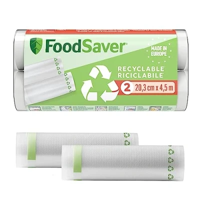 Abbildung von FoodSaver Vakuumierrollen recycel und wiederverwendbare Lebensmittelbeutel halten Lebensmittel bis zu 5x länger frisch BPA frei 2 Vakuumrollen, für Gefrierschrank zum Garen (20cm x 4,5m)