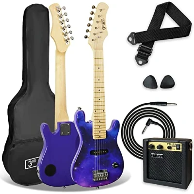 Abbildung von 3rd Avenue E Gitarre für Kinder, 1/4 Größe, Anfänger, 6 Monate, inklusive 5 W Verstärker, Kabel, Tasche, Plektren und Gurt Galaxy, STX30PBPK