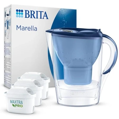 Abbildung von BRITA Wasserfilter Kanne Marella blau (2,4l) inkl. 3x MAXTRA PRO All in 1 Wasserfilterkartusche Filter zur Reduzierung von Kalk, Chlor, Blei, Kupfer &amp; geschmacksstörenden Stoffen im Wasser