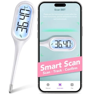 Abbildung von Easy@Home Basalthermometer zur Zykluskontrolle: Basaltemperatur Thermometer Kinderwunsch Fruchtbarkeitsthermometer für Fruchtbarkeit und Eisprung Tracking &amp; Fiebererkennung mit Premom APP