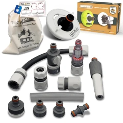 Abbildung von MaJoCompTec® WATERTWIN Wasser Befüll Adapter Tankadapter kompatibel mit Gardena Anschluss Tankdeckel Zubehör für Wohnmobil Wohnwagen Einfüllstutzen (Adapter 3 Pin D:78 + Set Filter)