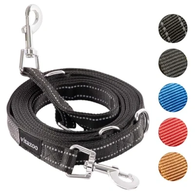 Abbildung von vitazoo Hundeleine 3mx2,5cm Nylon Graphit Leine mit Karabinern für Kleine, Mittelgroße und Große Hunde Verstellbare Führleine 4 Verschiedenen Längen in Schwarz Reflektierend Ihren Hund