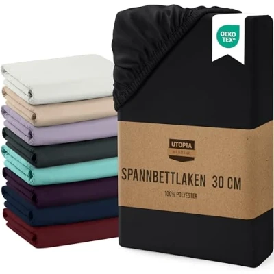 Abbildung von Utopia Bedding Spannbettlaken 200x200cm Bis 30 cm Schwarz Gebürstete Mikrofaser Spannbetttuch Oeko Tex Standard 100