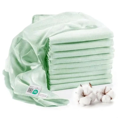 Abbildung von MAKIAN Mullwindeln/Spucktücher 10er Pack, 80x80 cm, Oeko TEX® Standard 100 geprüft doppelt gewebte Stoffwindeln/Mulltücher mit verstärkter Umrandung Mint Grün