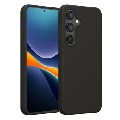 Abbildung von kwmobile Schutzhülle kompatibel mit Samsung Galaxy S25 Hülle Silikon Handy Case Handyhülle für weiche Oberfläche kabelloses Laden Dunkelgrau