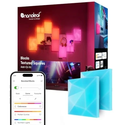 Abbildung von Nanoleaf Blocks Erweiterungspack 2 Texturierte Quadrate, 3D Oberfläche, RGBW farbwechselnde Wandlampen, diffus Stimmungslampe für gemütliche Atmosphäre, White
