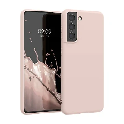 Abbildung von kwmobile Hülle kompatibel mit Samsung Galaxy S21 weiches TPU Silikon Case Cover geeignet für kabelloses Laden Coconut Swirl