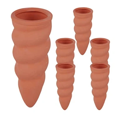 Abbildung von Relaxdays Tonkegel Bewässerung, 6er Set, Gießkegel für 1,5 l PET Flaschen, Zimmerpflanzen &amp; Balkonkästen, terrakotta