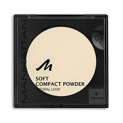 Abbildung von Manhattan Soft Compact Powder, Helles Kompakt Puder mit Puderquaste für einen matten, ebenmäßigen Teint, Farbe Transparent 0, 1 x 9g