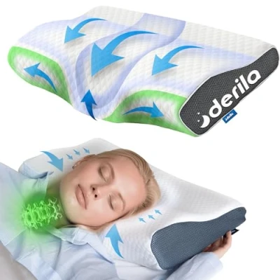 Abbildung von Derila Nackenkissen Kopfkissen, Memory Foam Kissen Original. Ergonomisches Nackenstützkissen, Seitenschläferkissen für Seiten, Rücken &amp; Bauchschläfer (Standard, 1er Pack)