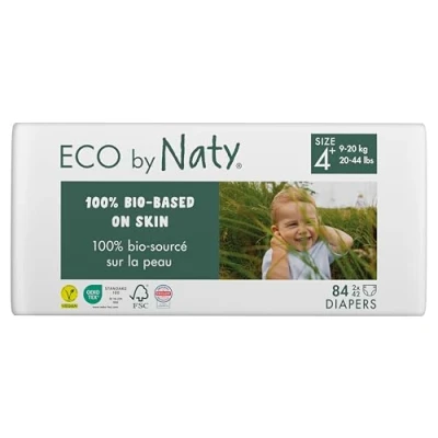 Abbildung von Eco by Naty Baby Öko Windeln umweltfreundliche Premium Bio aus pflanzenbasierten Materialien, ideal für empfindliche Babyhaut (Größe 4+ 84 Stück)