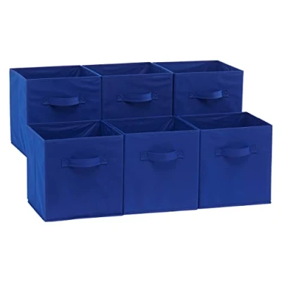 Abbildung von Amazon Basics Zusammenklappbarer Aufbewahrungswürfel/Organizer aus Stoff mit Griffen, 26,6 x 27,9 cm, 6 Stück, Einfarbig Marineblau