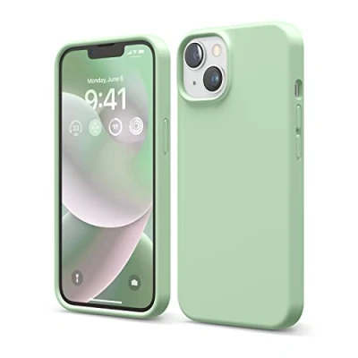 Abbildung von elago Schutzhülle für iPhone 14, Flüssigsilikon, Ganzkörper Schutzhülle, stoßfest, schlanke Handyhülle, kratzfestes, weiches Mikrofaserfutter, 15,5 cm (6,1 Zoll), Pastellgrün